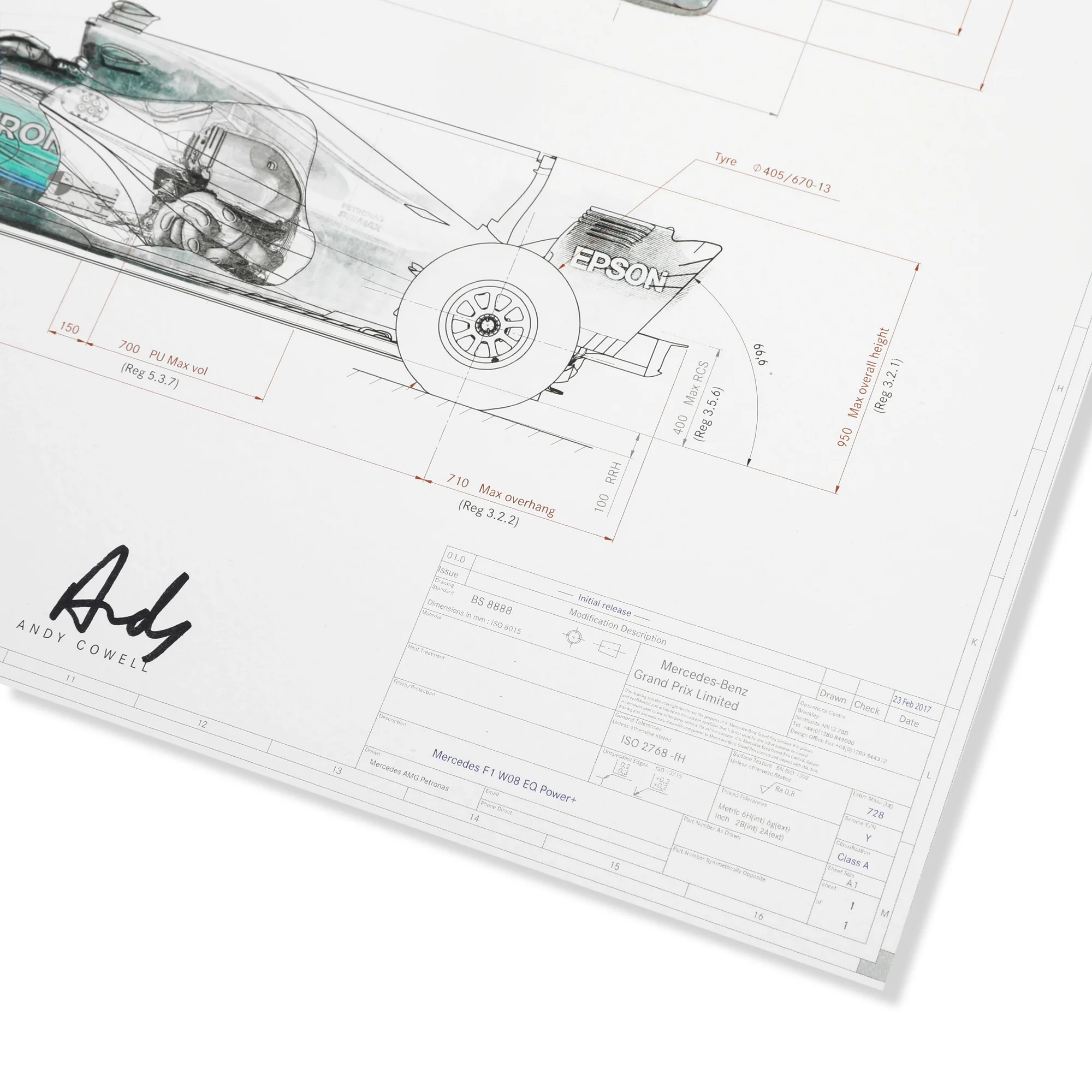 Season Launch LOT 019 - 2017 Mercedes AMG F1 W08 EQ Power+ Engineering Drawing - Signed Hamilton Bottas Wolff Allison Cowell COA - Image 3