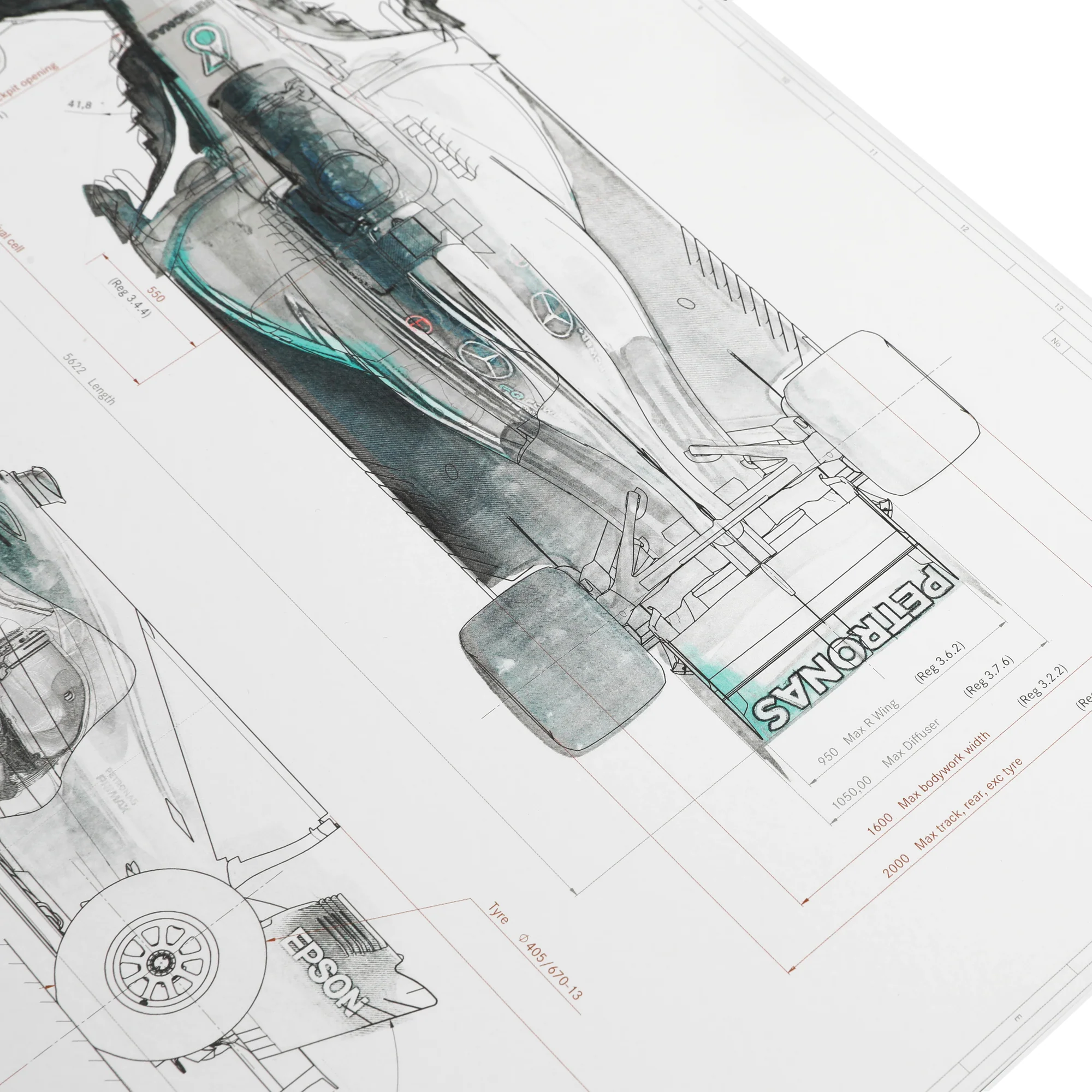 Season Launch LOT 019 - 2017 Mercedes AMG F1 W08 EQ Power+ Engineering Drawing - Signed Hamilton Bottas Wolff Allison Cowell COA - Image 4