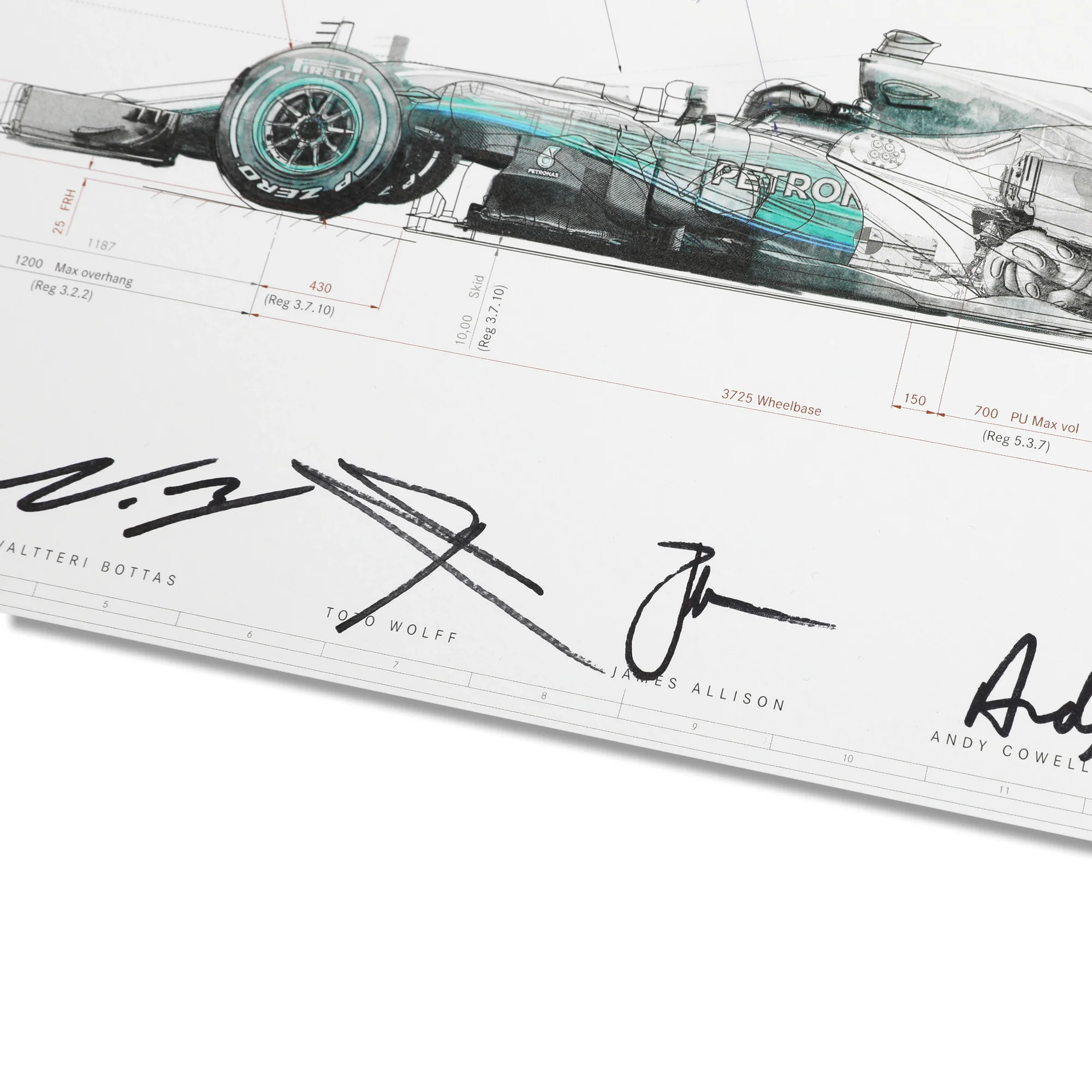 Season Launch LOT 019 - 2017 Mercedes AMG F1 W08 EQ Power+ Engineering Drawing - Signed Hamilton Bottas Wolff Allison Cowell COA - Image 5